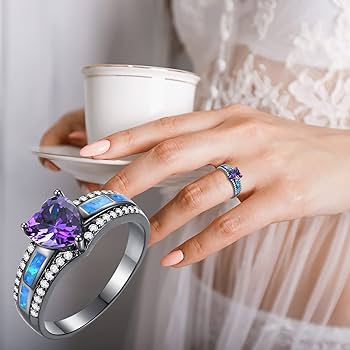 Amazon.com: Women Opal Heart Rings Inlaid Zircon Engagement